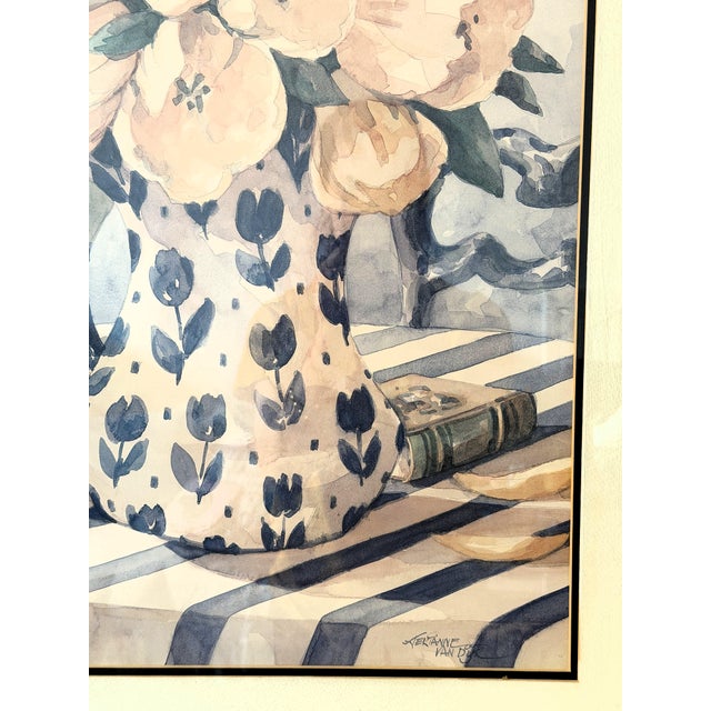 Vintage Jerianne Van Dijk Oversized Framed Floral Lithograph – Pink Tulips in Delft Pitcher For Sale - Image 11 of 16