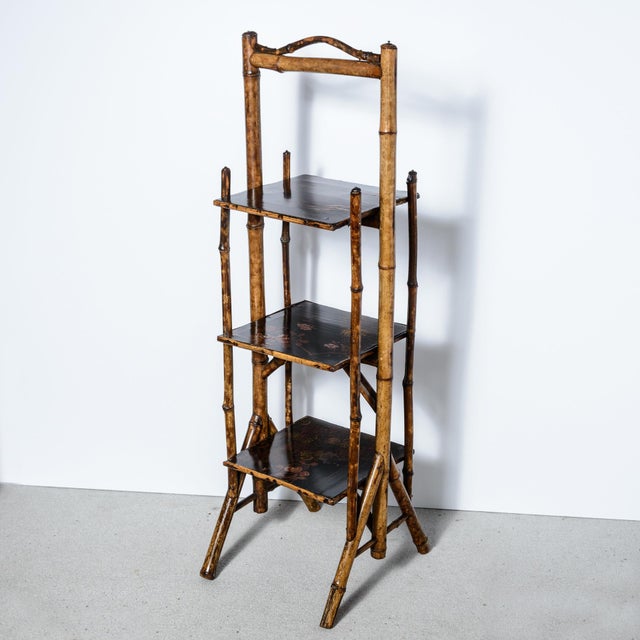 Antique Victorian Aesthetic Movement Three-Tier Bamboo Etagere or whatnot. This late 19th-century English etagere (circa...