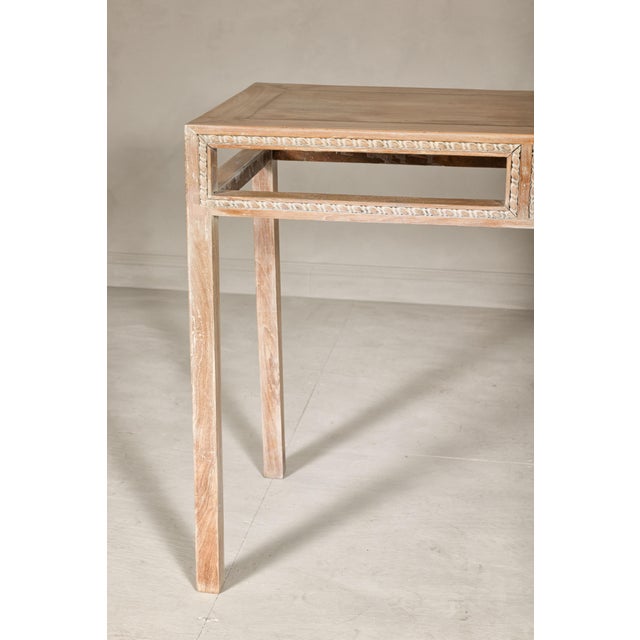 Tall Console Table with Carved Beaded Rope Motif and Whitewash Natural Finish For Sale - Image 11 of 12