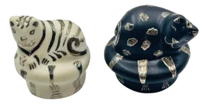 1980s Pure Silver & Porcelain Cat Salt and Pepper Set by Emilia Castillo