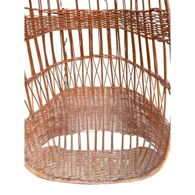 Coastal Vintage Wicker Hanging Basket Chair / Wall Cradle With Chain – Boho Coastal Style For Sale - Image 3 of 6