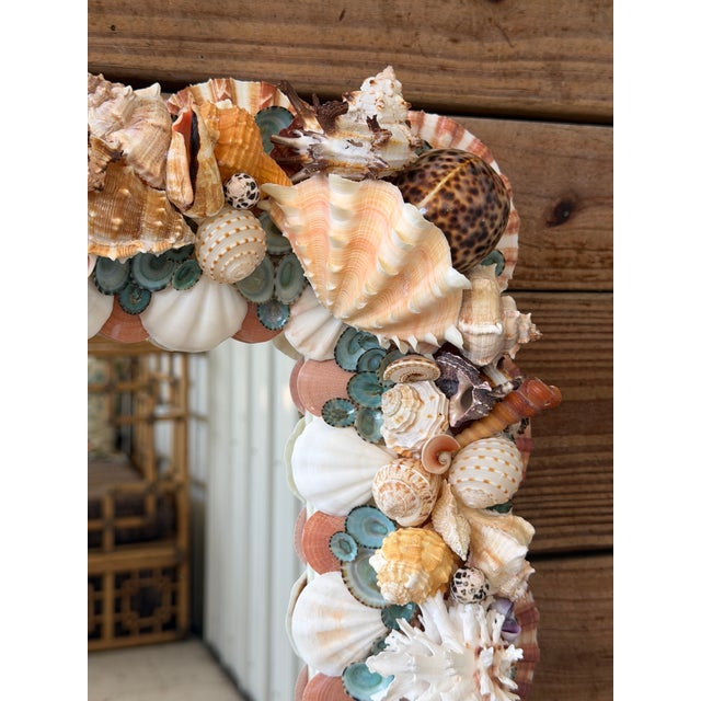 Custom Coastal Seashell Wall Mirror With Coral & Mixed Shell Mosaic Frame For Sale - Image 4 of 12