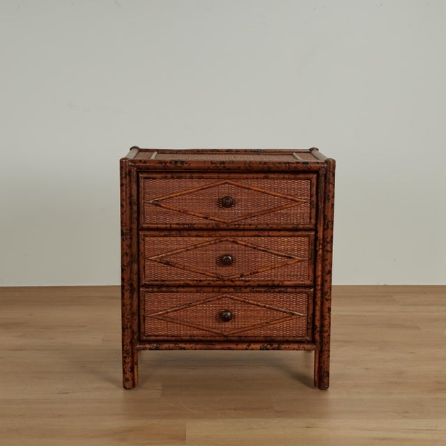 Pair of Vintage British Colonial Faux Bamboo and Grasscloth Stands For Sale - Image 10 of 16