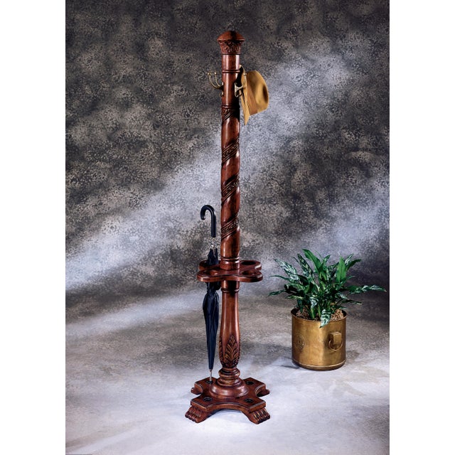 Spritely Home Accent Furniture Laird 70 in. H Wood Free-Standing 4 Hook Costumer/Coat Rack with Umbrella Holder, Cherry For Sale - Image 4 of 5