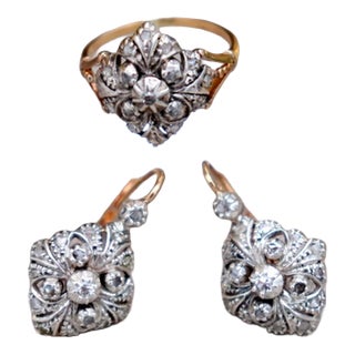 Ring and Earring Set in 19.2k Gold with Diamond Setting, Set of 3 For Sale