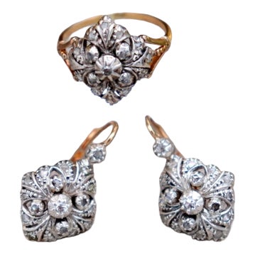 Ring and Earring Set in 19.2k Gold with Diamond Setting, Set of 3 For Sale