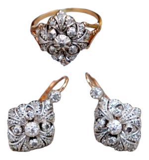 Ring and Earring Set in 19.2k Gold with Diamond Setting, Set of 3