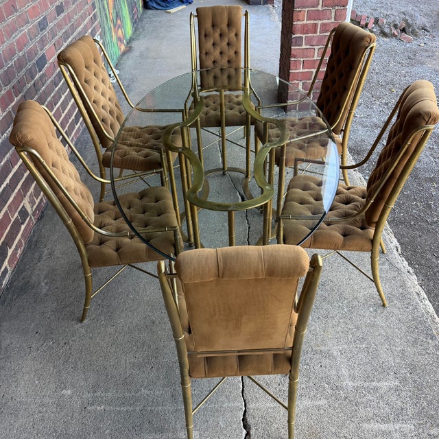 Mastercraft Mastercraft 1970s Brass and Glass Racetrack Dining Set For Sale - Image 4 of 12
