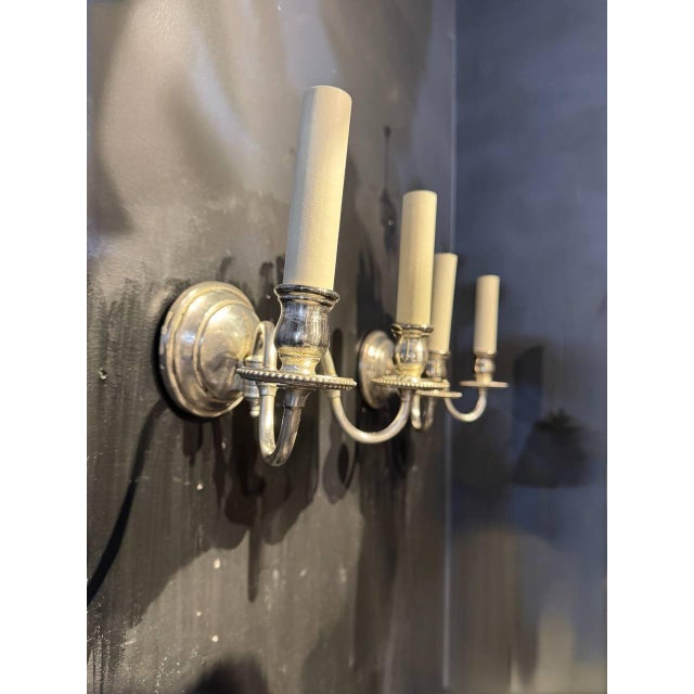 1900 - 1909 1900 Caldwell Small Silver Sconces Two Lights - Set of 2 For Sale - Image 5 of 7