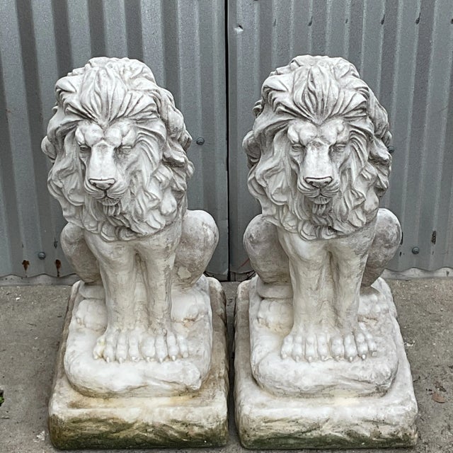 Vintage Traditional Gatekeeper Cast Cement Lion Statues - A Pair For Sale - Image 4 of 10