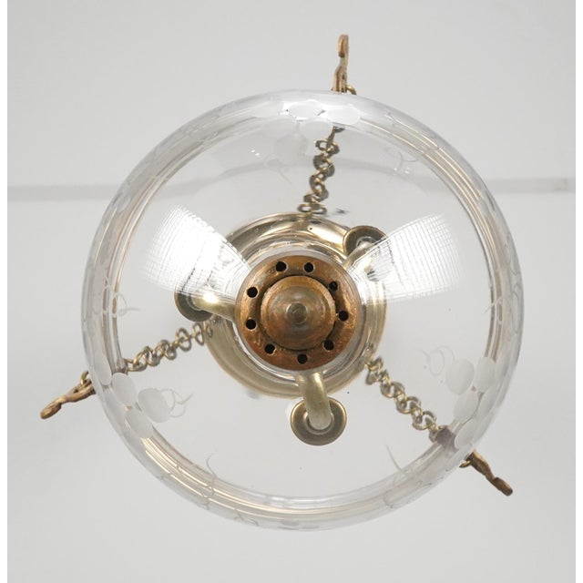 Antique 12.5 In. Clear Etched Crystal Bell Jar Pendant Light For Sale - Image 9 of 14