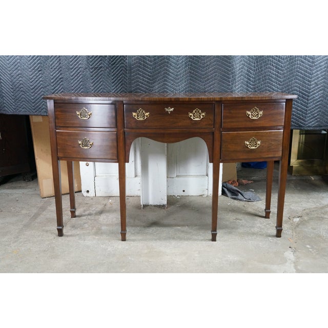 Late 20th Century Vintage Harden Furniture Solid Cherry Federal Style Bowfront Buffet Sideboard For Sale - Image 5 of 18