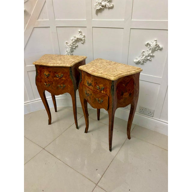 Antique Louis XV French Marquetry Bedside Cabinets, 1880s, Set of 2 For Sale - Image 6 of 16