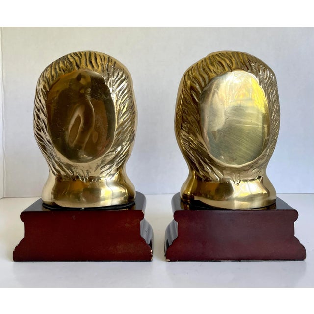 Vintage Brass and Rosewood Lion Bookends For Sale In Los Angeles - Image 6 of 13