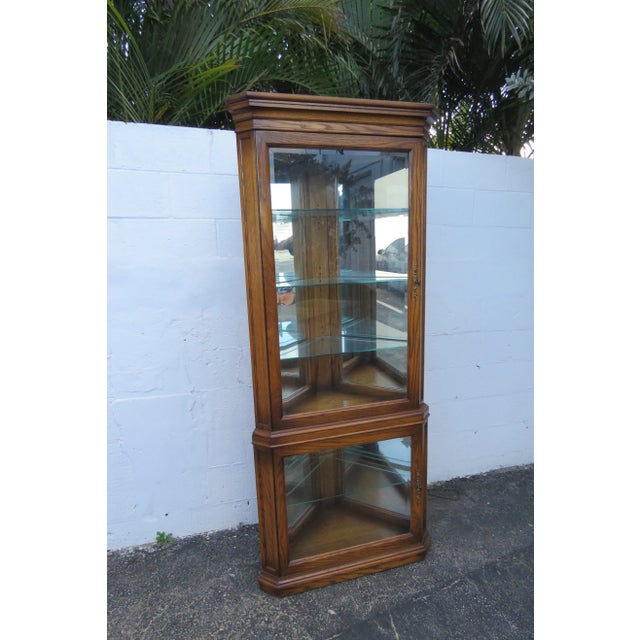 Tall Oak Corner Display China Cabinet Cupboard by Gordon's For Sale - Image 12 of 12