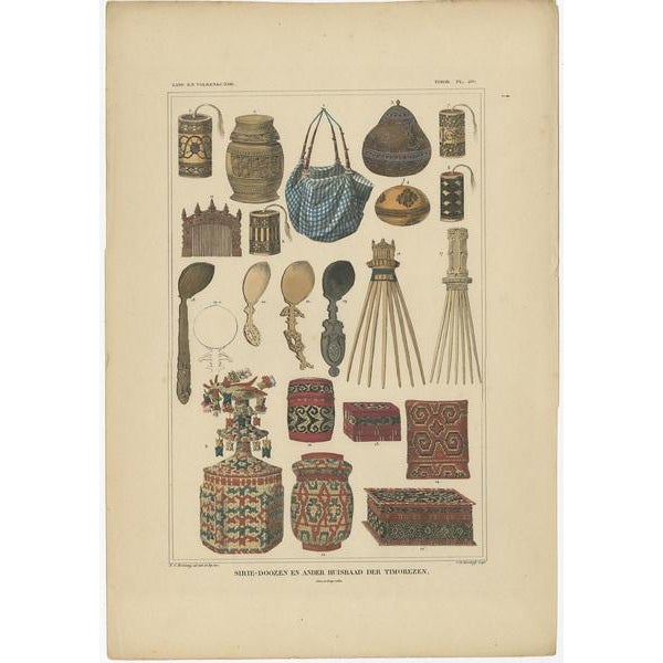 Antique print titled 'Sirie-Doozen en andere huisgoed der Timorezen'. This print originates from 'Treaties on the natural...