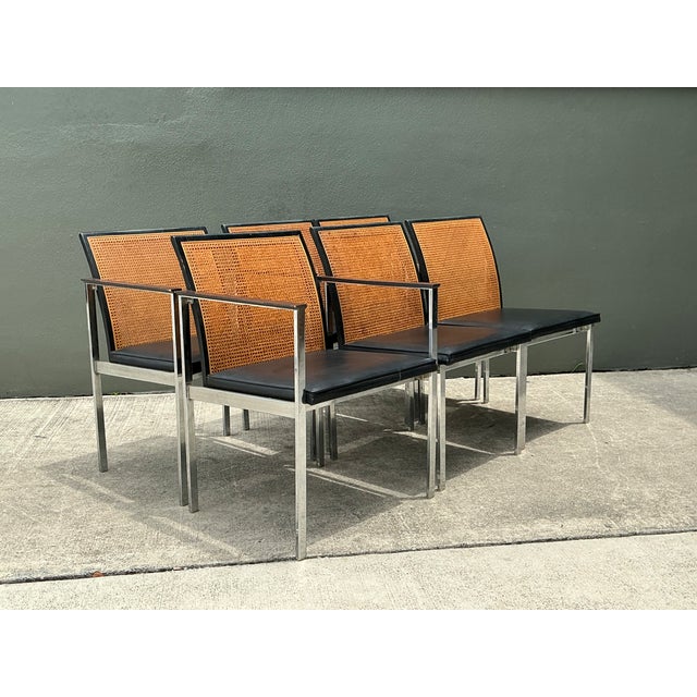 Mid-Century Modern Vintage Paul McCobb for Lane Chrome Frame and Cane Dining Chairs - Set of 6 For Sale - Image 3 of 18