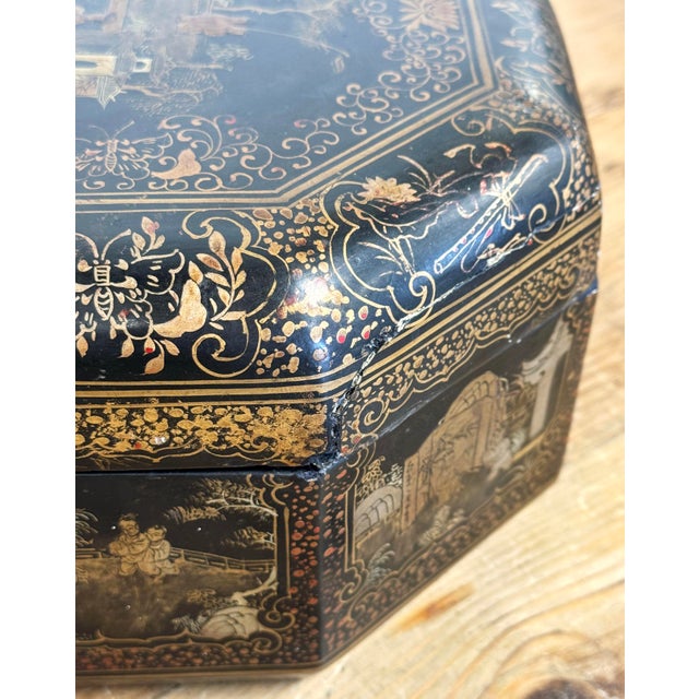 Antique Chinoiserie Lacquered Tea Caddy Box For Sale - Image 11 of 13