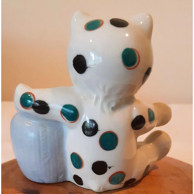 Vintage Mid Century Bear Cat Porcelain Toothpick Holder For Sale - Image 4 of 8