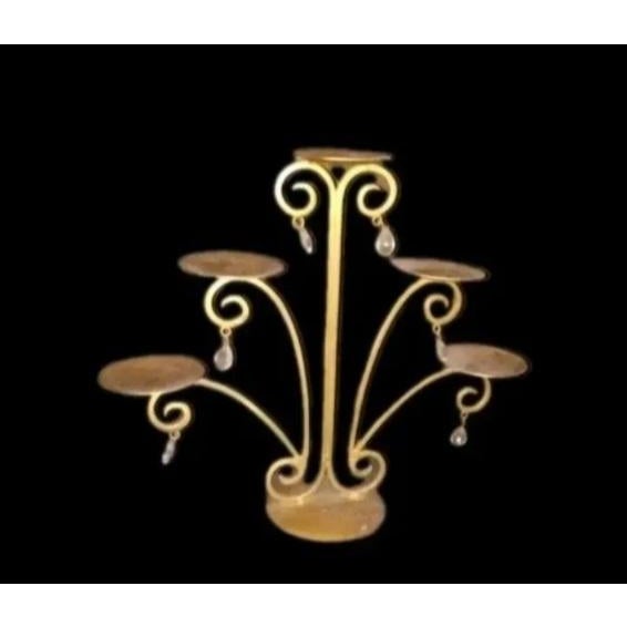 2020s Spanish Revival Style Sculptural Gilded Woodland Antiquity Chandelier Candelabra Prisms Gold Tone Metal Narrow Canopy Soft Elegant Rustic Light For Sale - Image 5 of 9