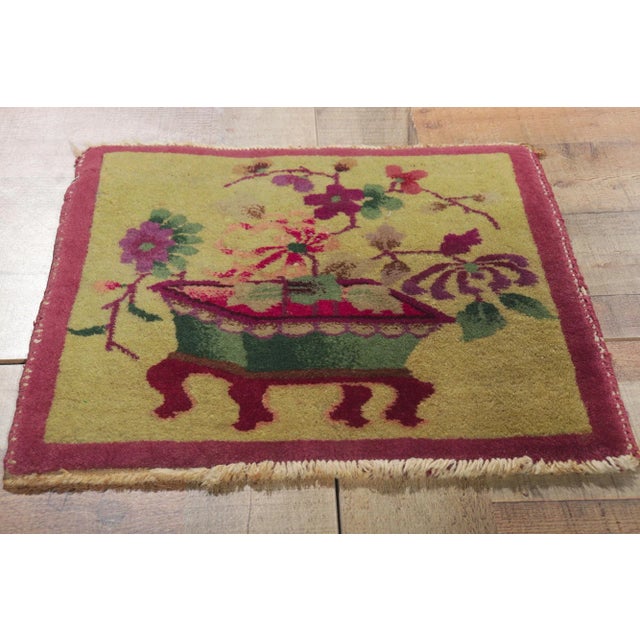Textile Early 20th Century Antique Tibetan Meditation Mat, 01'05 X 01'06 For Sale - Image 7 of 10
