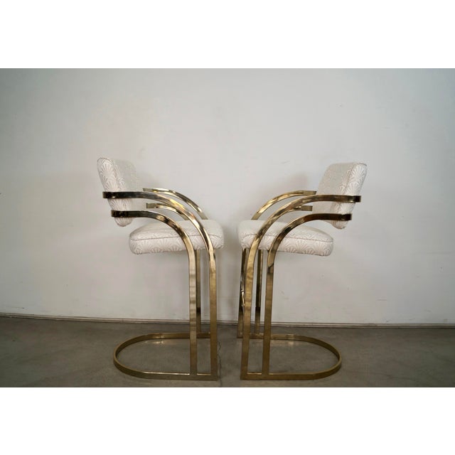 1980s 1980’s Art Deco Hollywood Regency Brass Bar Stools - A Pair For Sale - Image 5 of 12