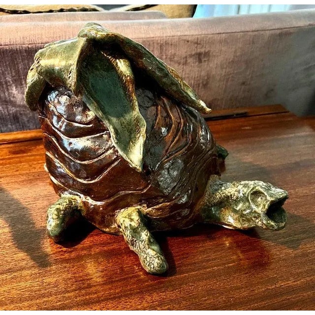 Green Terracotta Studio Pottery Turtle Doorstop Sculpture For Sale - Image 8 of 10