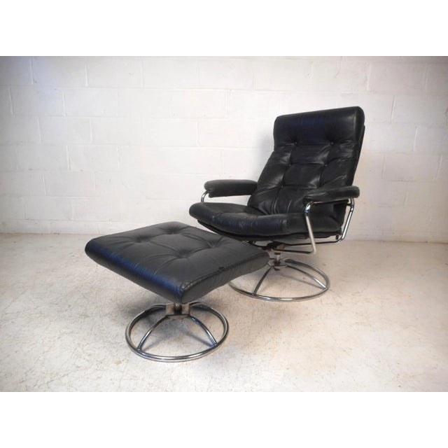 Contemporary Modern Reclining Swivel Lounge Chair and Ottoman For Sale - Image 12 of 12