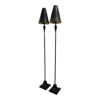 1970s Cambridge Lamps Inc. Neoclassical Style Black Floor Lamps Pair For Sale