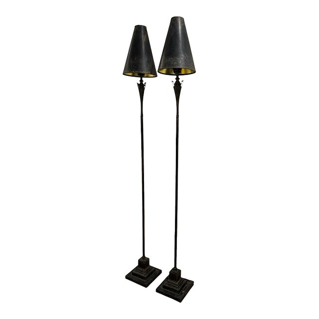 1970s Cambridge Lamps Inc. Neoclassical Style Black Floor Lamps Pair For Sale