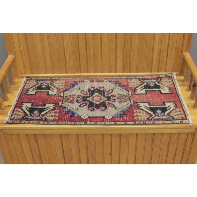 1970s Turkish Vintage Hand Knotted Red Oushak Doormat Rug For Sale - Image 4 of 10