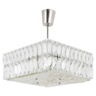 Modernist Square Ceiling Light with Faceted Crystals from Bakalowits & Söhne, Austria, 1960s For Sale