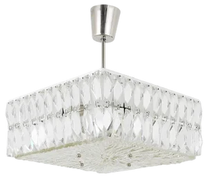 Modernist Square Ceiling Light with Faceted Crystals from Bakalowits & Söhne, Austria, 1960s
