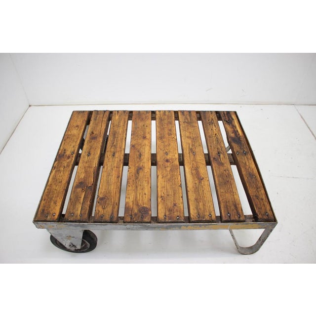 1950s Vintage Industrial Cart in Metal and Wood, Czechoslovakia, 1950s For Sale - Image 5 of 9