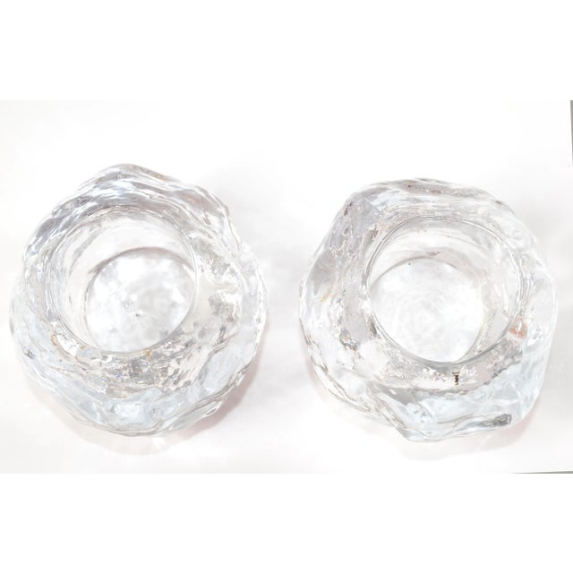 Transparent 1970s Scandinavian Modern Glass Crystal Candle Holders Attributed to Ann Warff for Kosta Boda- Set of 2 For Sale - Image 8 of 11