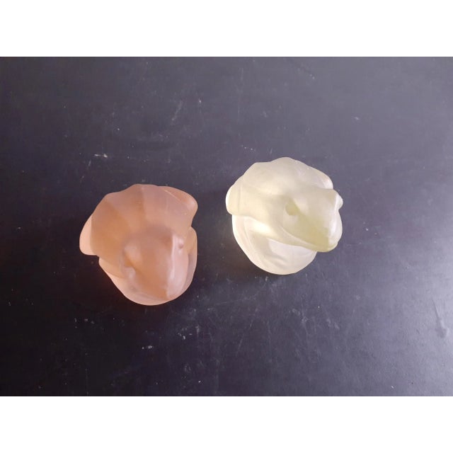 These are GORGEOUS Pair of Bohemia Glass Czech Republic 3" Satin Glass Frog Figurines. Procured at auction ART GLASS