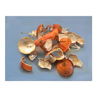 Original Realistic Still Life Acrylic Painting on Canvas, Orange Peel- the Absence Is Appealing For Sale