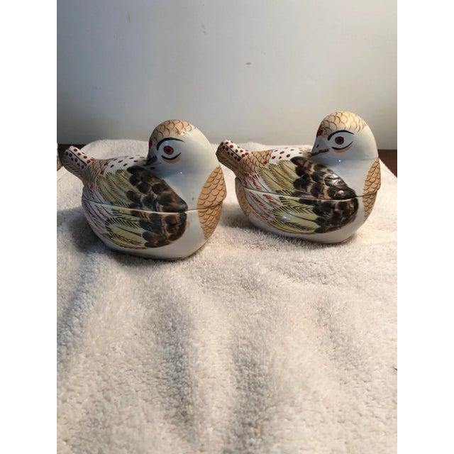 Boho Chic 1980s Italian Porcelain Hand Painted Bird Form Boxes - a Pair For Sale - Image 3 of 11