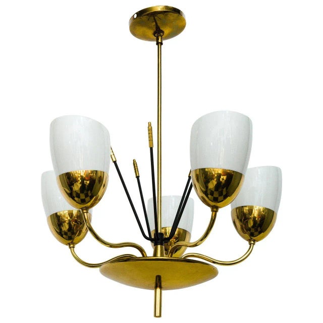 Metal Brass and Glass Five-Arm Chandelier For Sale - Image 7 of 7