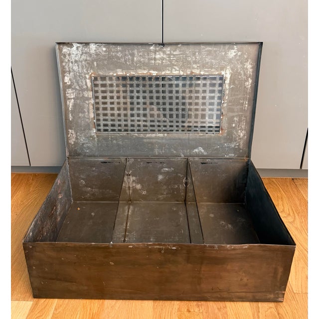 Rustic Large Vintage Tinplate Metal Box With Glass Dividers For Sale - Image 3 of 12