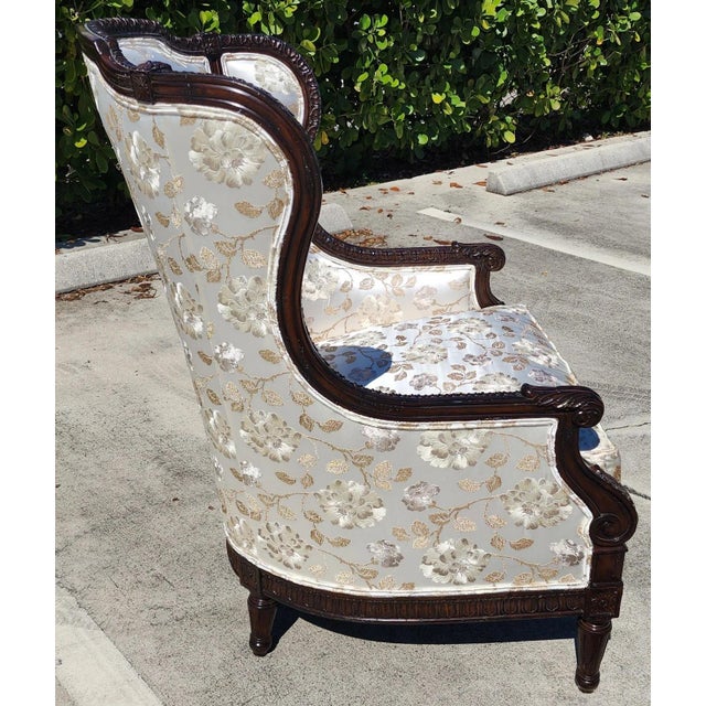 Marge Carson Wingback Chair Embroidered Silk With 7 Pillows For Sale - Image 16 of 16