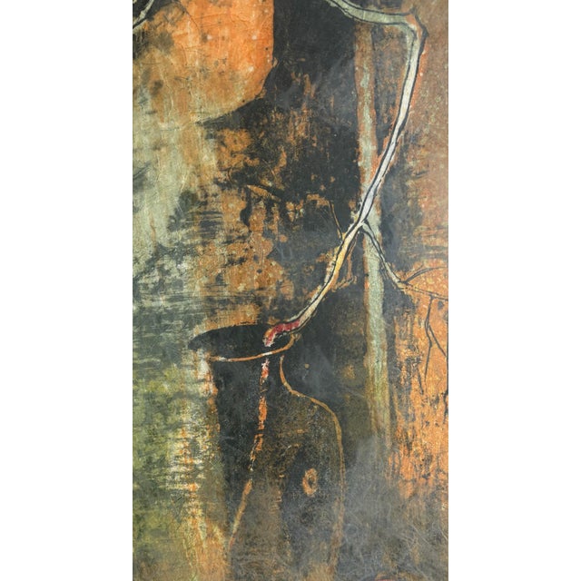 1960s Hoi Lebadang Lithograph on Woven Paper - Tree With Two Red Suns For Sale - Image 4 of 10