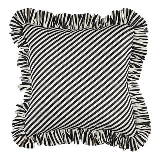 Schumacher Brigitte Stripe 14" Pillow in Black For Sale