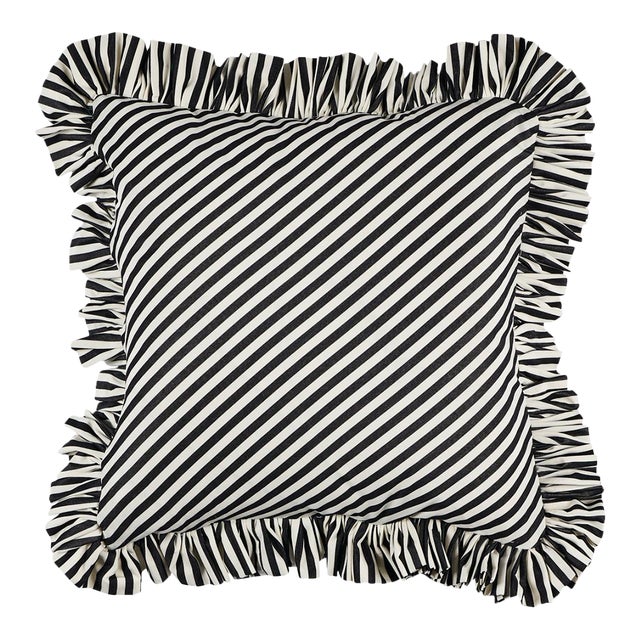 Schumacher Brigitte Stripe 14" Pillow in Black For Sale