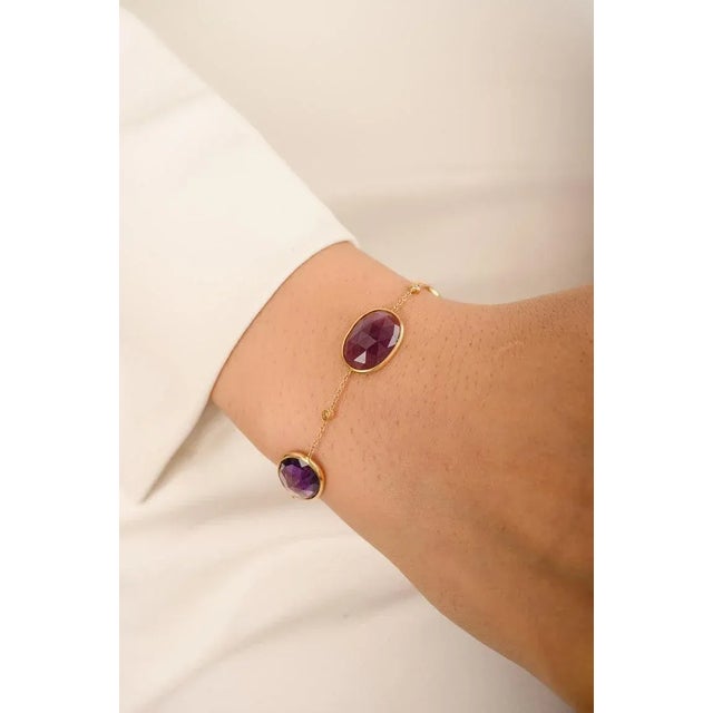 Gold 12.92 Ct Oval Cut Amethyst and Diamond Chain Bracelet for Women For Sale - Image 8 of 13