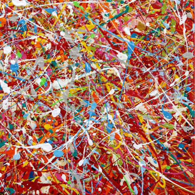 Fiesta (Red) - Abstract Color Drenched Expressionist Textural Drip Painting by Marc Raphael For Sale - Image 4 of 9