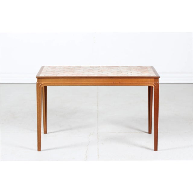 Beige Danish Modern Mahogany Tile-Top Table by Chr. Rasmussen for Randers, Denmark, 1950s For Sale - Image 8 of 8