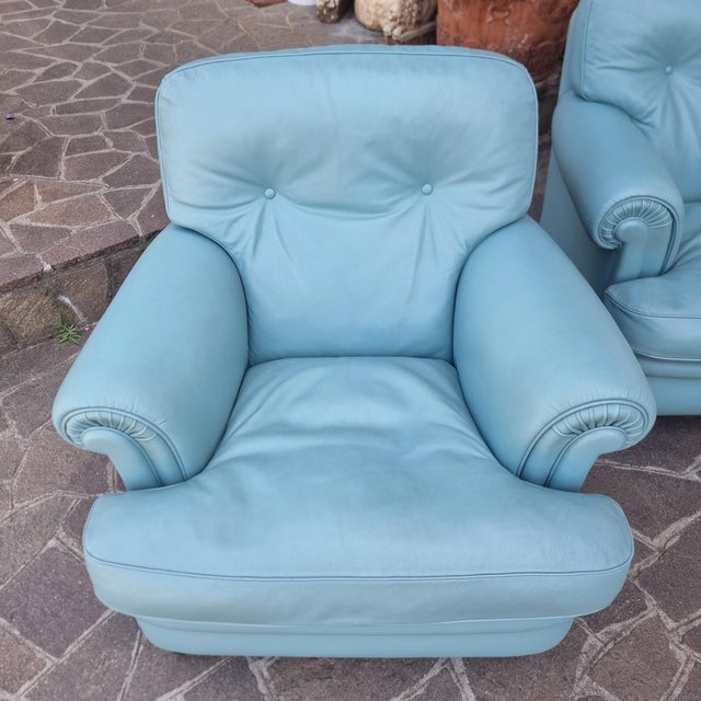 Frau Blue Leather Chairs from Poltrona Frau, 1970, Set of 2 For Sale - Image 10 of 13