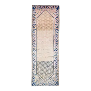 1960s Vintage Persian Hamadan Shabby Chic Beige Handmade All-Over Wool Runner