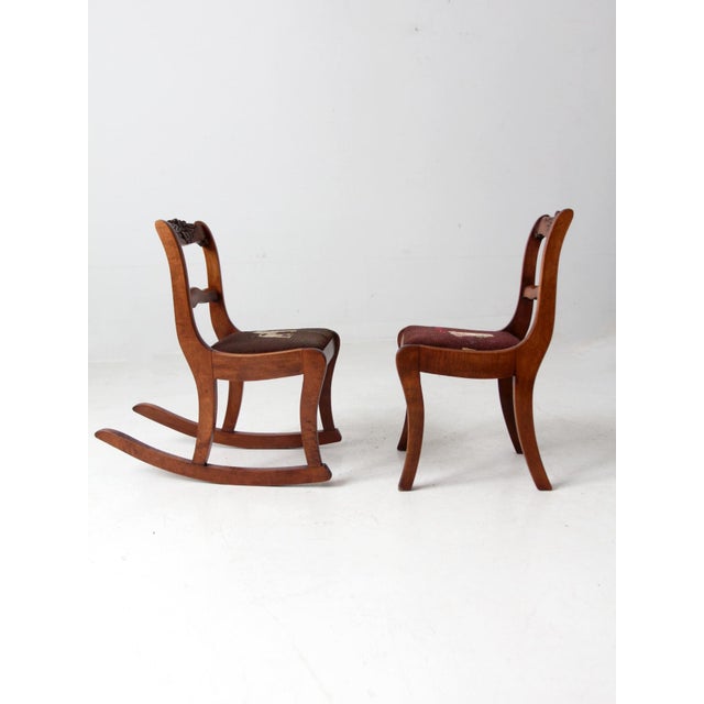 Vintage Kid's Chairs With Needlepoint Seats Pair For Sale - Image 9 of 11